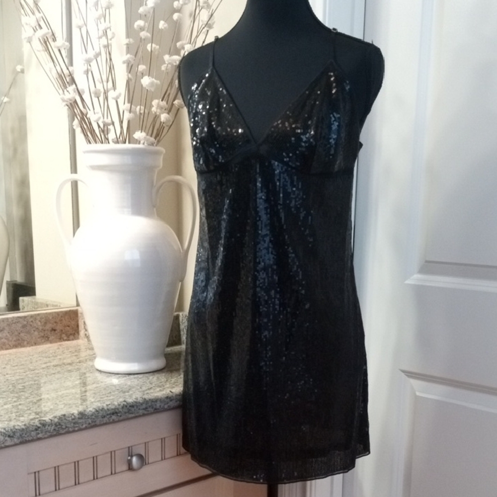 Victoria's Secret Black Sequined Lingerie "The Lacie" w/Adjustble Strap Sz Large
